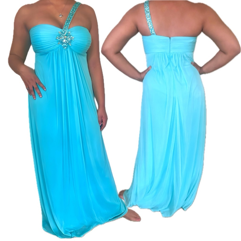 Xscape By Joanna Chen Light Blue Sequin One Shoulder Dress Size 8